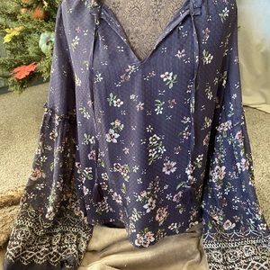 Gray floral sheer blouse